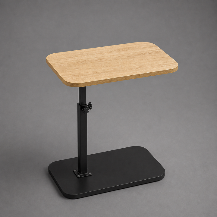 Modern height adjustable side table with wood top & metal base, perfect for living room, bedroom, or home office.