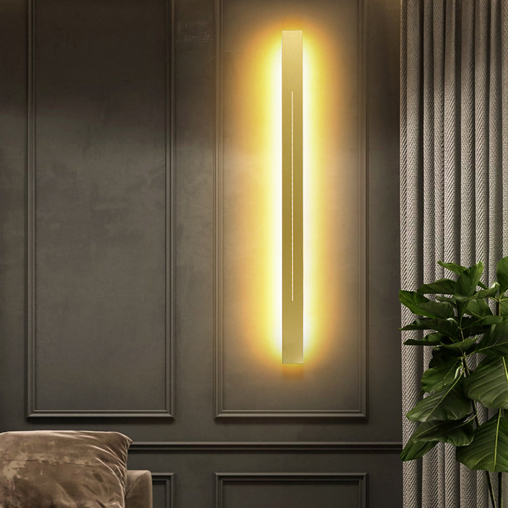 Long linear LED wall lamp, black, perfect for modern hallway illumination.