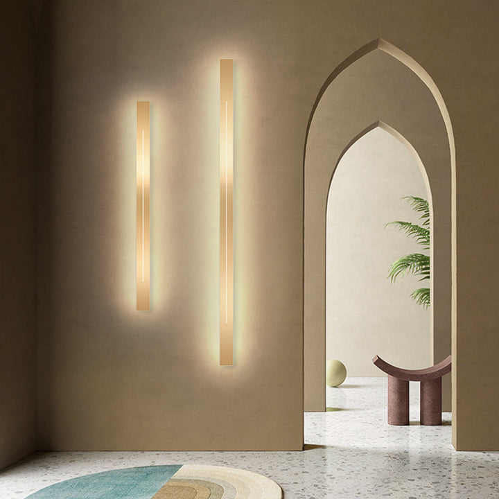 Contemporary black linear LED wall sconce, perfect for living room decor.