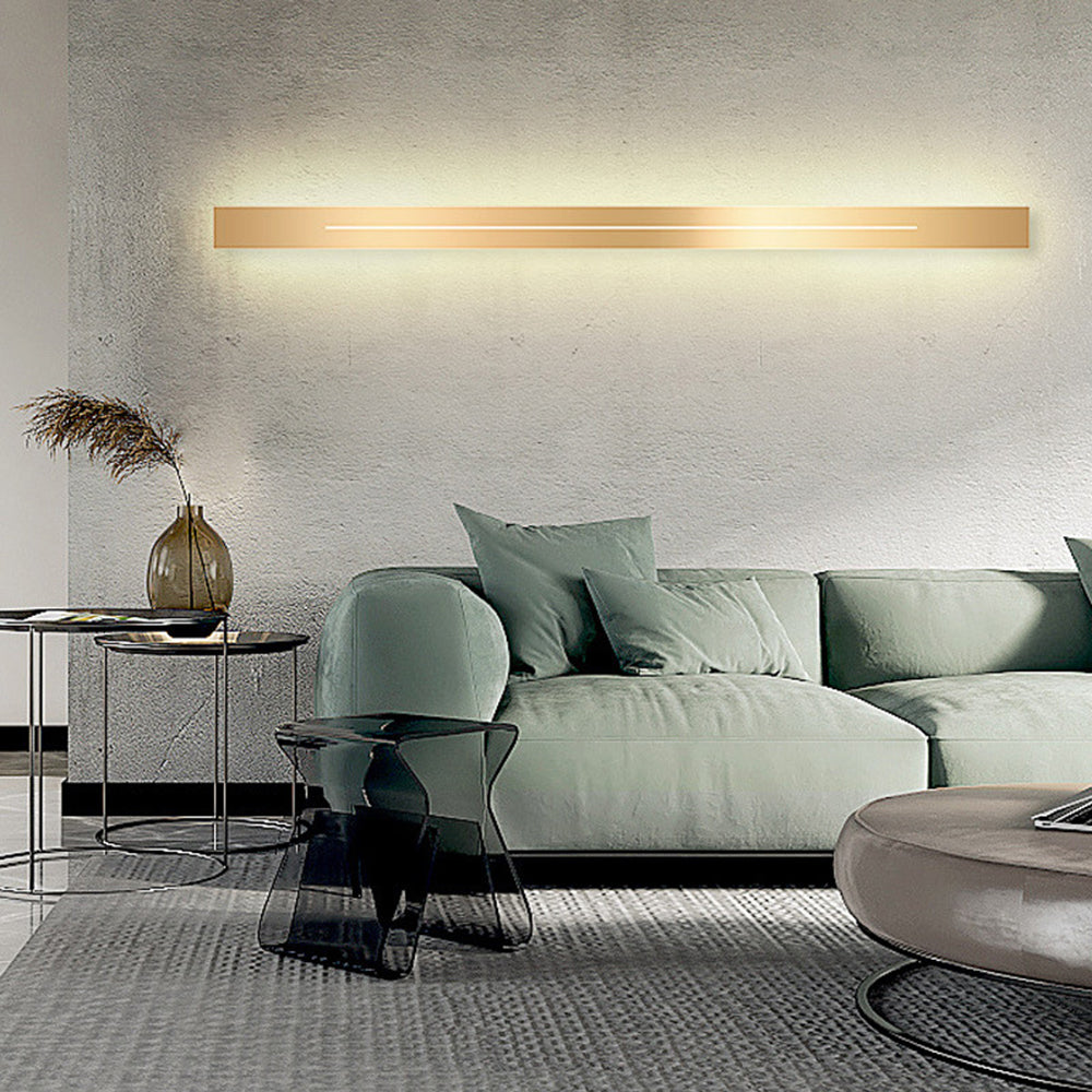 Modern dimmable LED wall fixture, gold finish, for sophisticated homes.