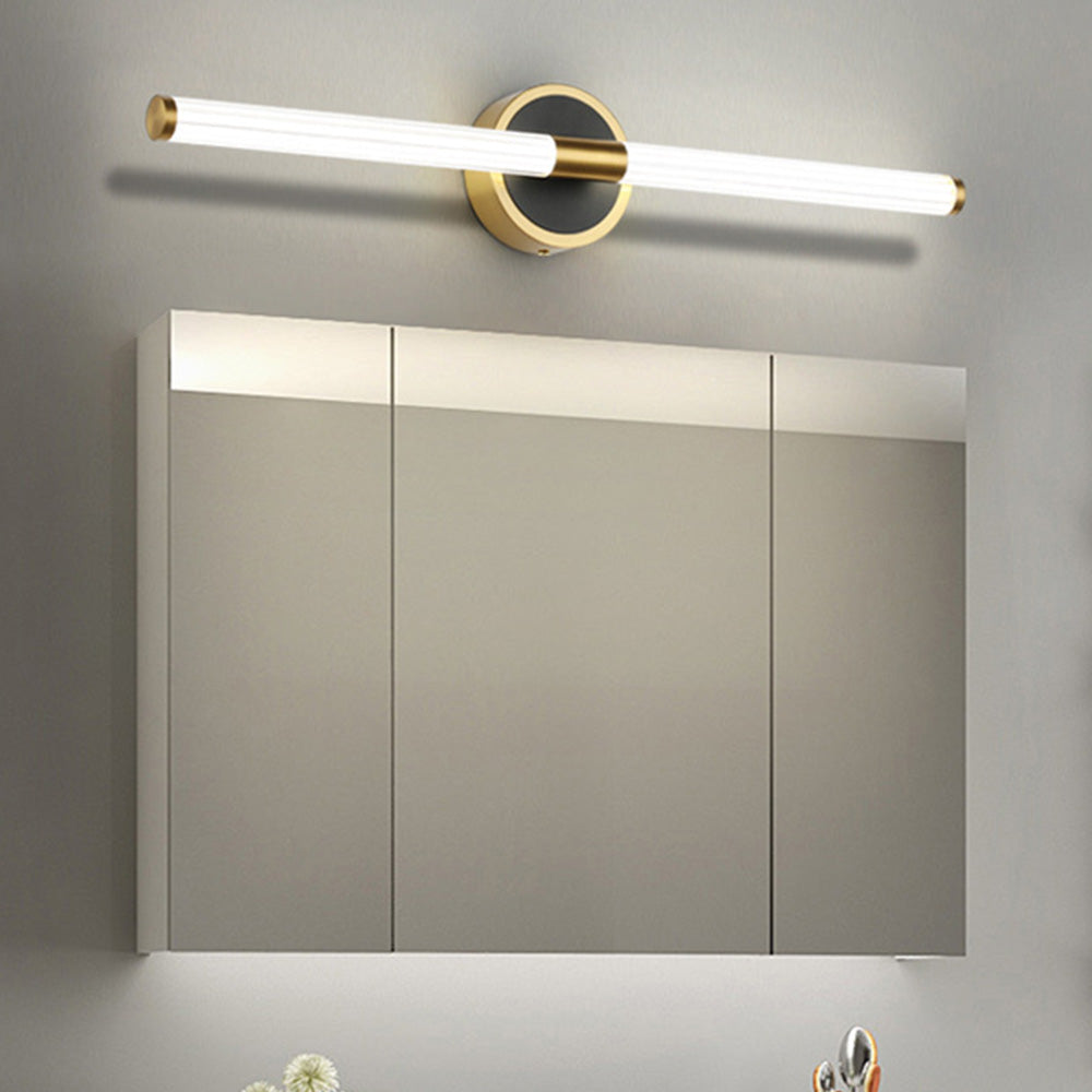 Sleek LED vanity light for bathroom mirror, hardwired installation, contemporary style, bright illumination.