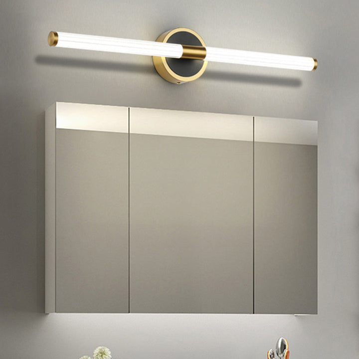 Sleek LED vanity light for bathroom mirror, hardwired installation, contemporary style, bright illumination.