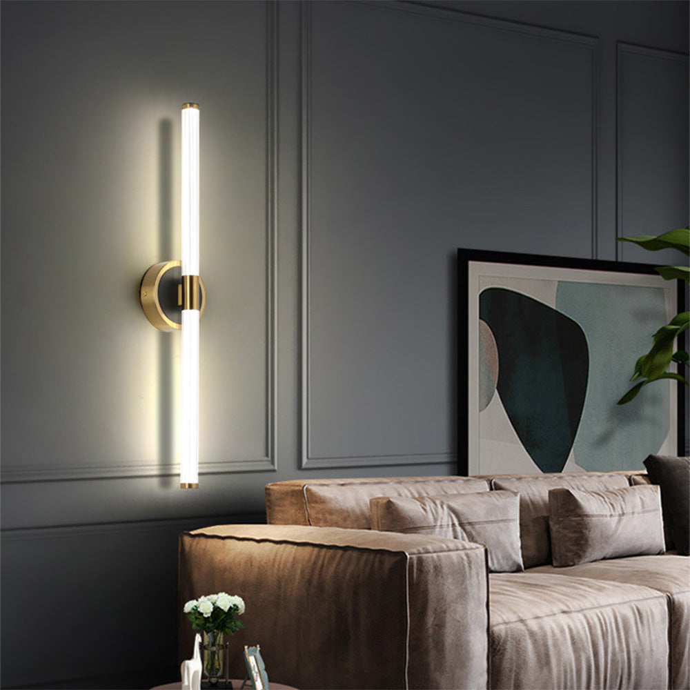 Rectangular acrylic LED wall light, modern bathroom lighting fixture, IP44 rated, energy-efficient.