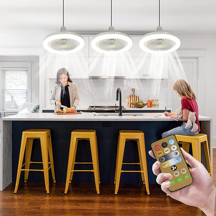 Compact ceiling fan with integrated LED light & remote control, ideal for small indoor rooms & modern homes.