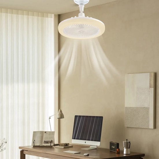 Energy-efficient LED ceiling fan light with convenient remote control for easy indoor home comfort.