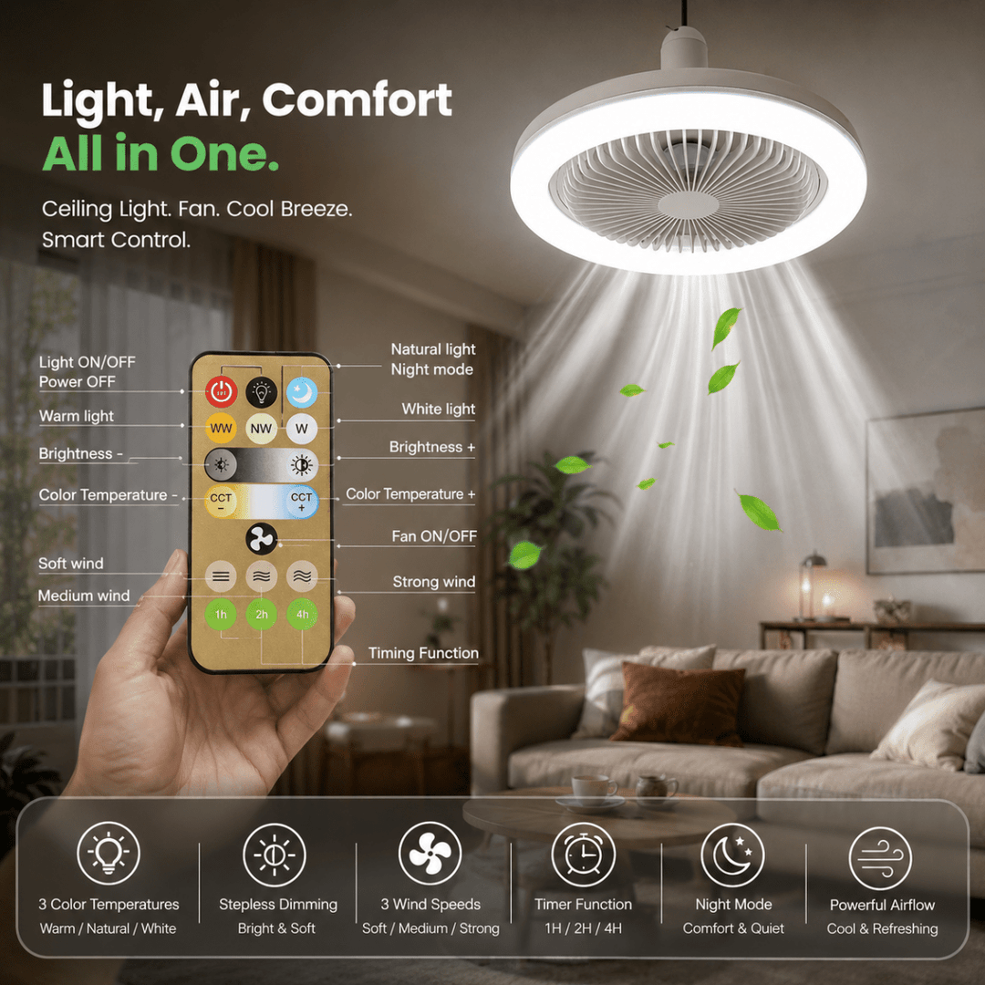 Versatile space-saving ceiling fan with integrated LED lighting and remote for year-round indoor comfort.