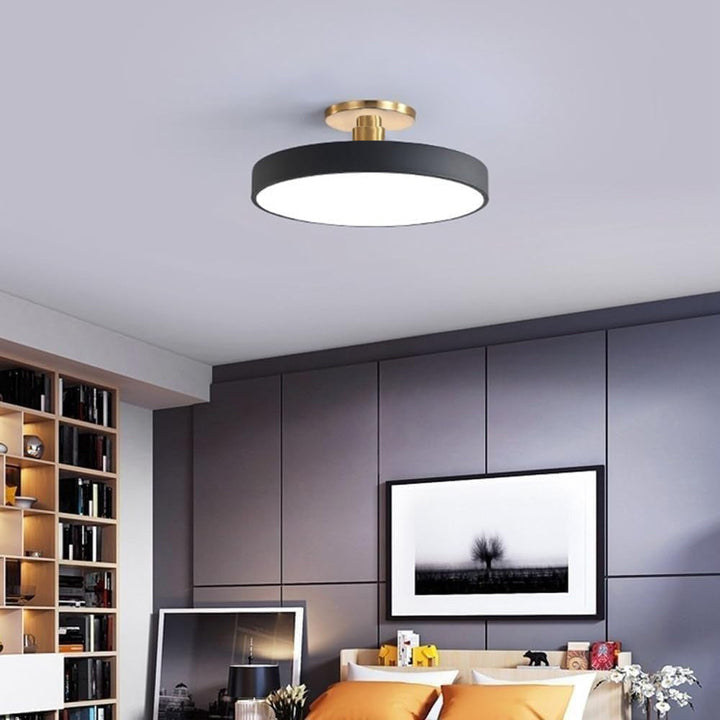 Customizable multi-color LED ceiling lamp, smart and modern for dynamic home decor.