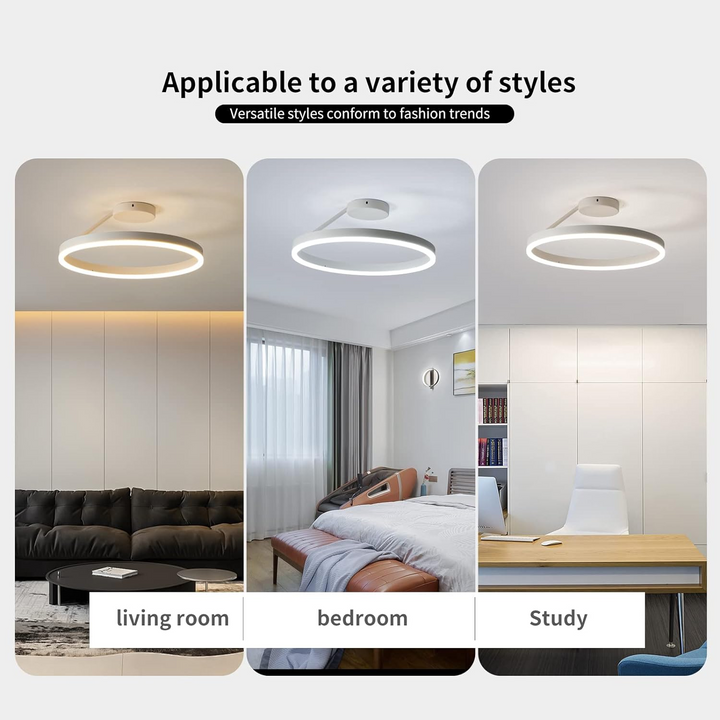 Contemporary LED ceiling lamp, provides uniform light for spacious rooms.