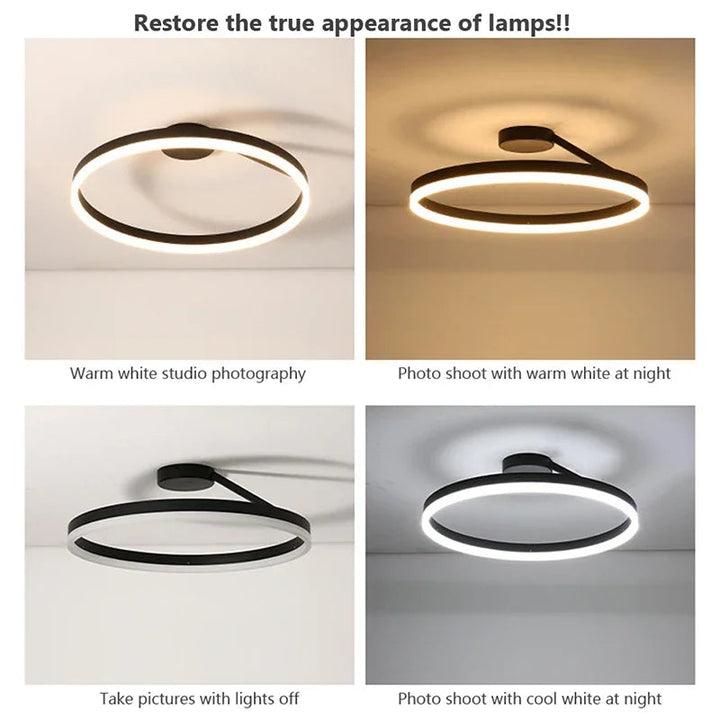 Elegant LED ceiling fixture, dimmable and energy-saving for modern homes.