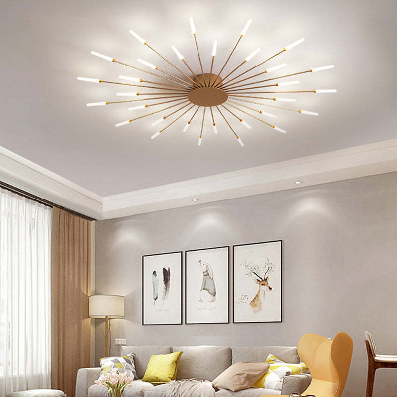 Dimmable black LED fireworks chandelier, enhancing modern home aesthetics.