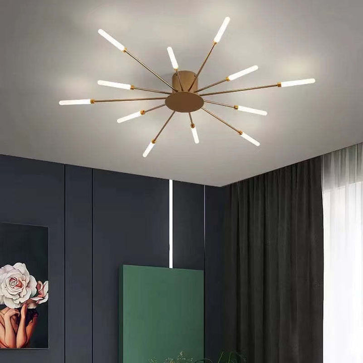 Gold finish LED fireworks chandelier, offering brilliant and decorative light.