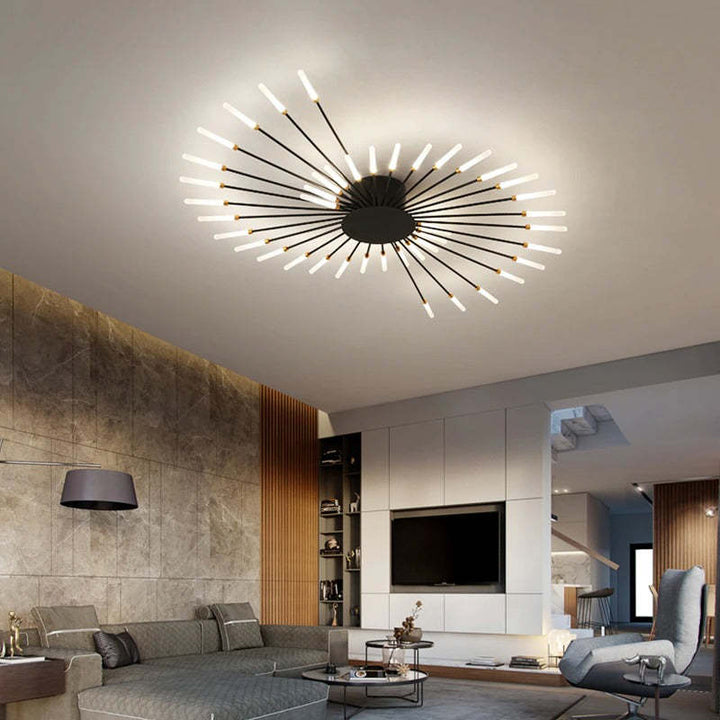 Contemporary black LED fireworks ceiling light for stylish home decor.
