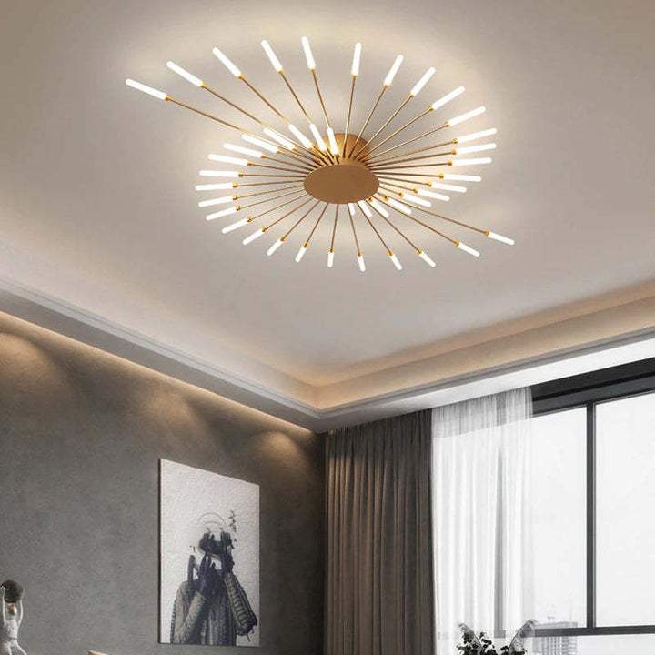 Elegant dimmable LED fireworks chandelier, perfect for dining room lighting.