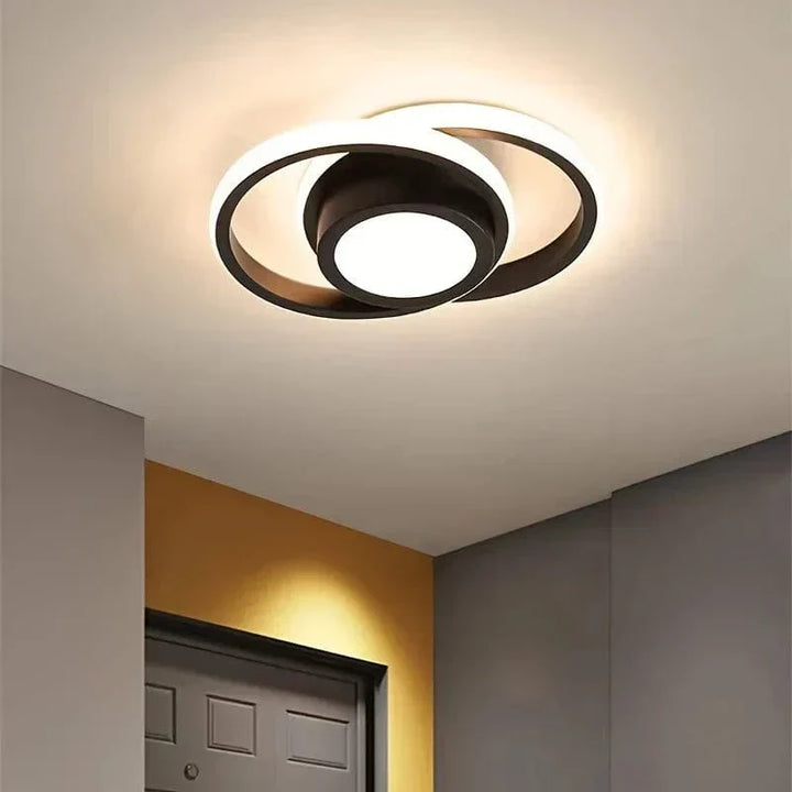 Modern LED flush mount ceiling light, dimmable 3-color adjustable for hallway, kitchen, bedroom interior.