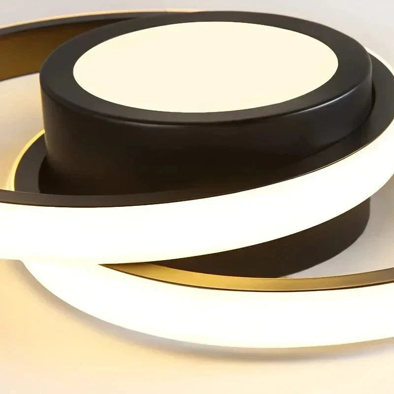Energy-efficient, modern LED flush mount ceiling light with adjustable 3-color dimmable interior lighting.