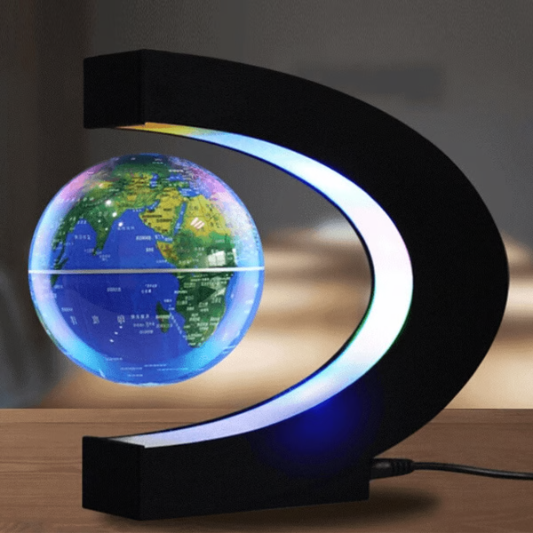 Modern LED magnetic floating globe in blue, perfect for home, office, or as a unique educational desk accessory.
