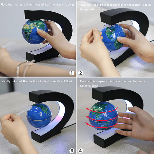 Stunning LED magnetic floating globe (blue, golden, black options) enhances any space & offers educational fun.