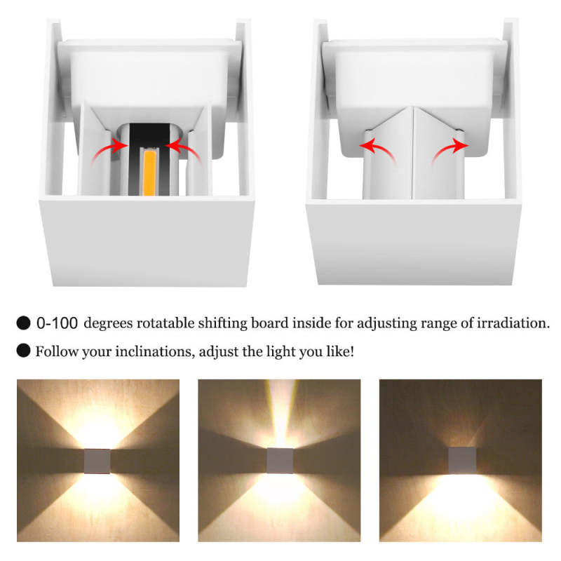 Modern black LED wall lamp, adjustable brightness, perfect for outdoor gardens and interior hallways.