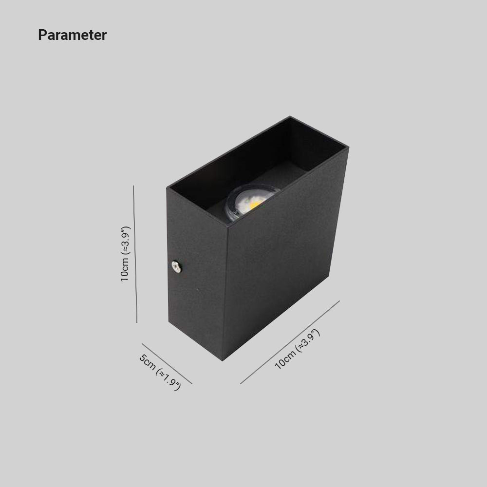Contemporary LED outdoor lighting fixture, black metal, enhances pathways & building facades.