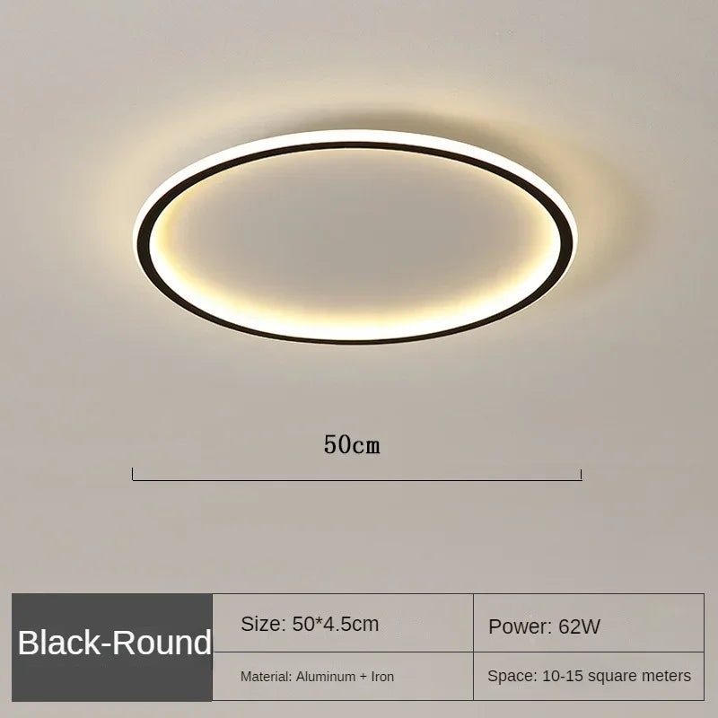 Minimalist LED round flush mount ceiling lamp, Scandinavian design, with a focus on clean lines and light.
