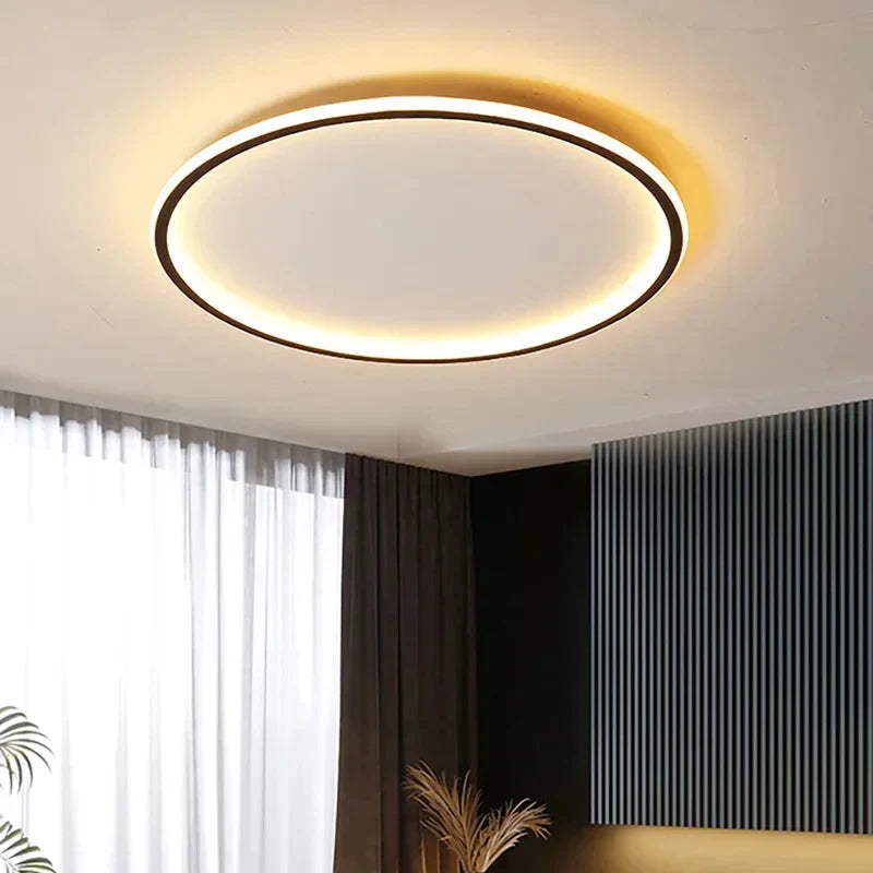 Sleek Scandinavian LED round flush mount ceiling light, ideal for contemporary interior lighting.