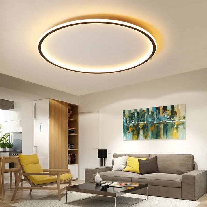 Minimalist LED round flush mount ceiling lamp, Scandinavian design, offering bright, energy-efficient lighting.