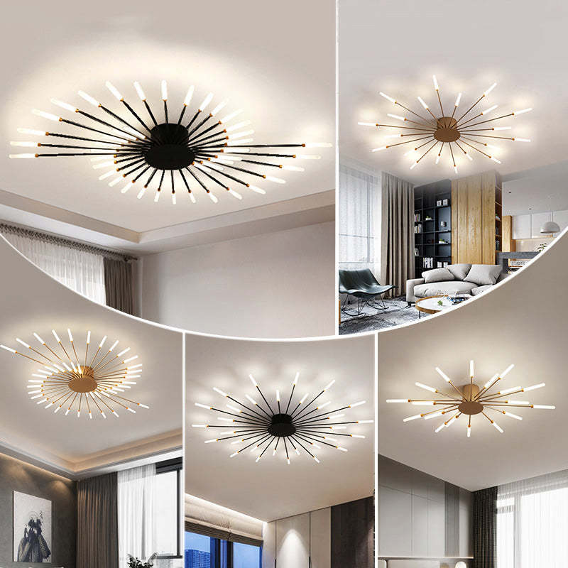 Energy-efficient LED spiral flush mount, dimmable black finish design.