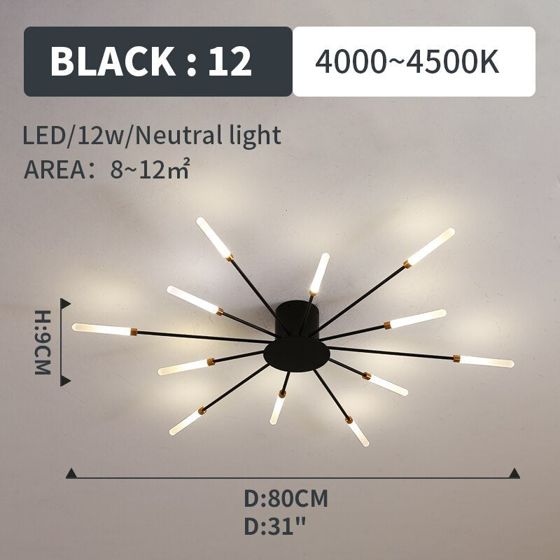 Gold LED spiral ceiling light, dimmable contemporary fixture for home.