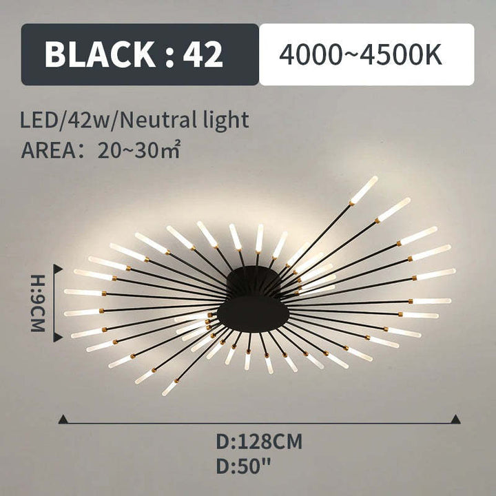 Dimmable black modern spiral LED ceiling light for bedrooms.