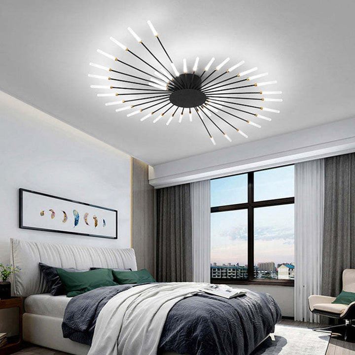 Contemporary gold spiral LED ceiling light, dimmable for bedroom decor.