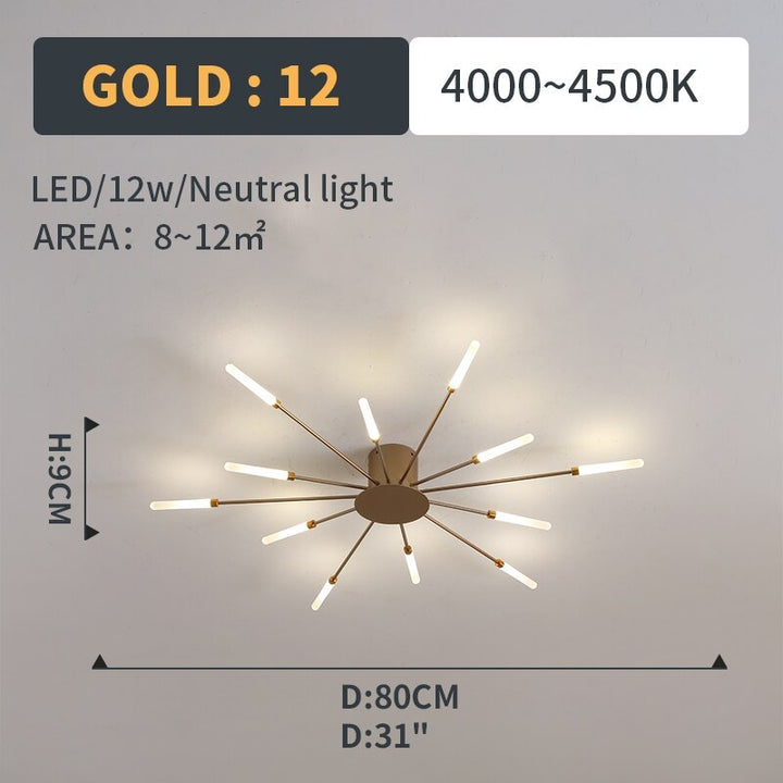 Gold contemporary spiral LED flush mount, dimmable for living areas.