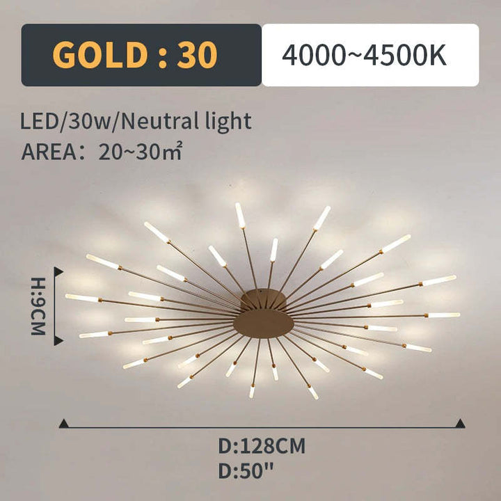 Gold finish modern LED spiral ceiling light, dimmable for studios.