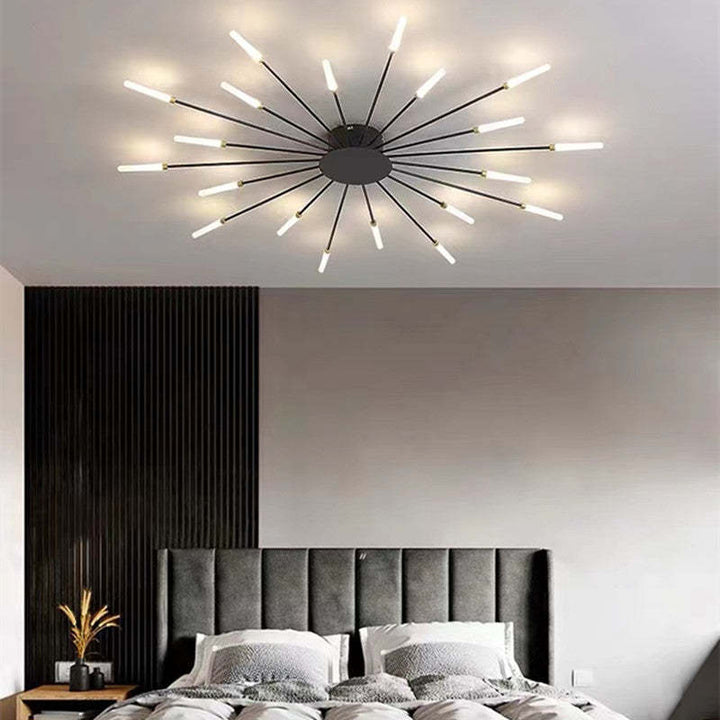 Modern dimmable black finish spiral ceiling light, energy-efficient LED.