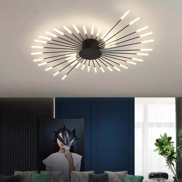 Gold finish spiral LED ceiling light, dimmable modern home accent.