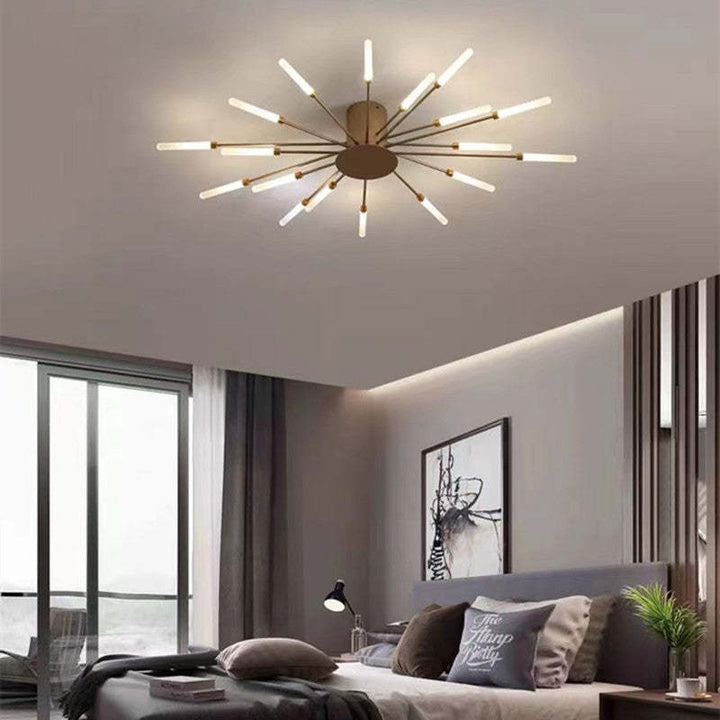 Dimmable black modern LED spiral ceiling fixture for kitchen spaces.