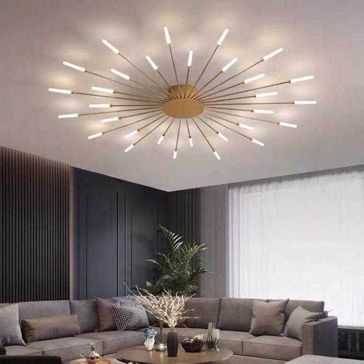 Contemporary gold spiral LED ceiling light, dimmable chic bedroom.