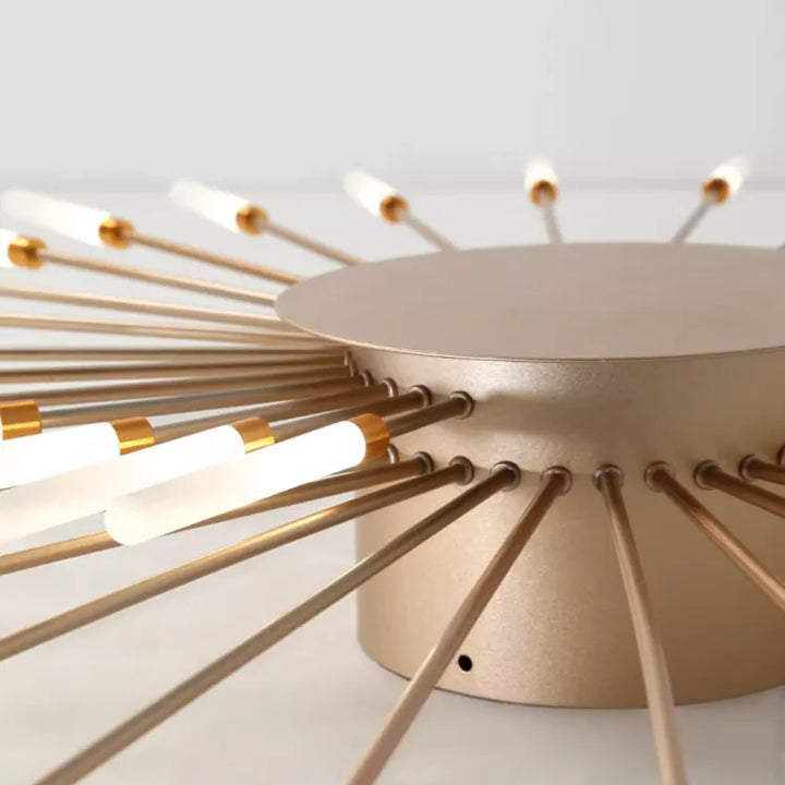 Gold finish contemporary LED spiral ceiling light, dimmable for interior.