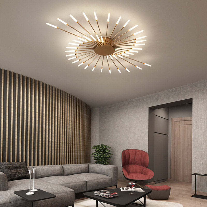 Dimmable black finish LED spiral ceiling light, modern aesthetic.