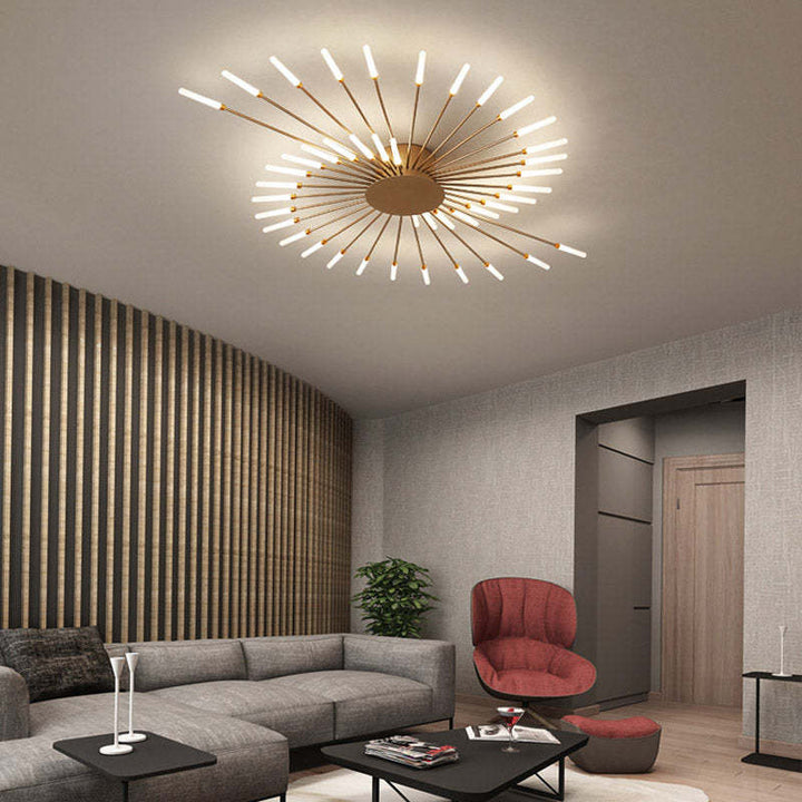 Dimmable black finish LED spiral ceiling light, modern aesthetic.