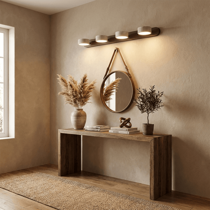 Stylish LED wall lamp, energy-efficient for bedroom or living room lighting.