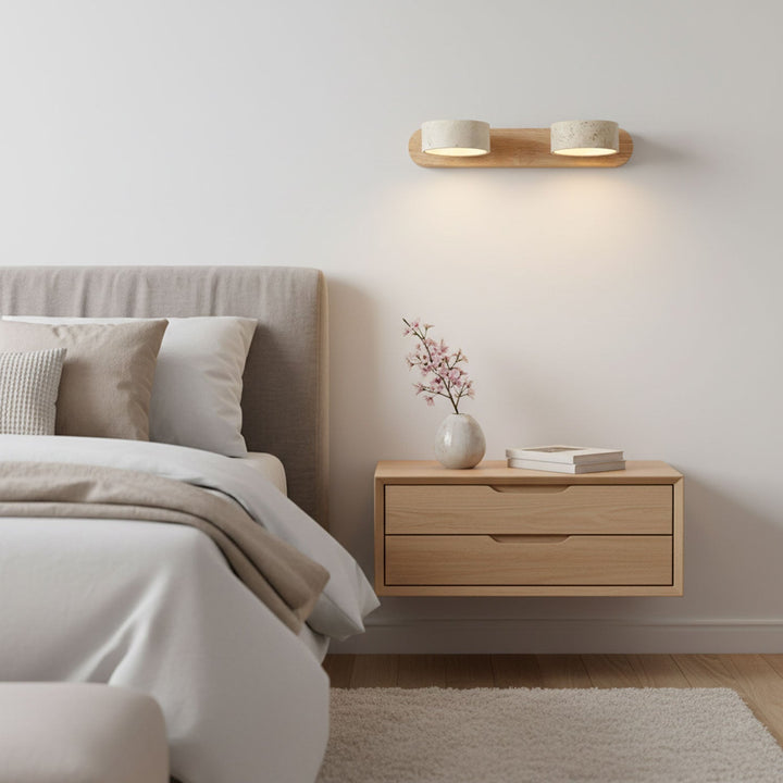Stylish LED wall light, energy-efficient for contemporary bedroom lighting.