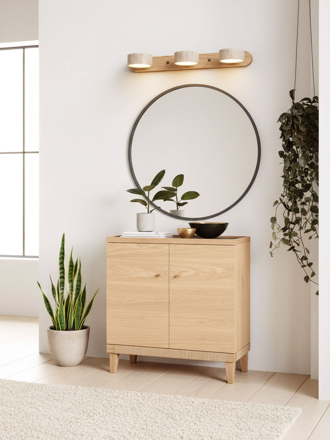 Minimalist LED wall lamp, sleek design for modern living room aesthetics.