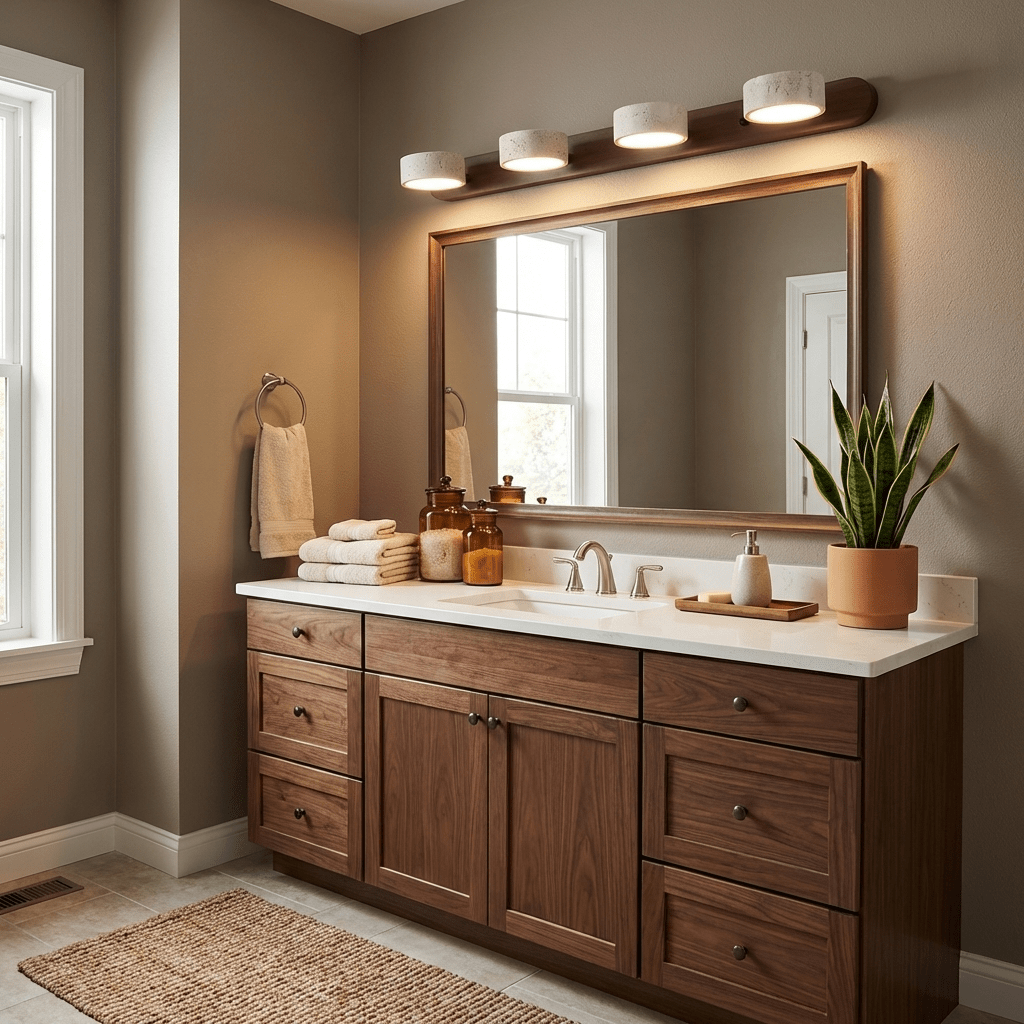 Elegant LED wall light, energy-efficient for modern bathroom lighting.