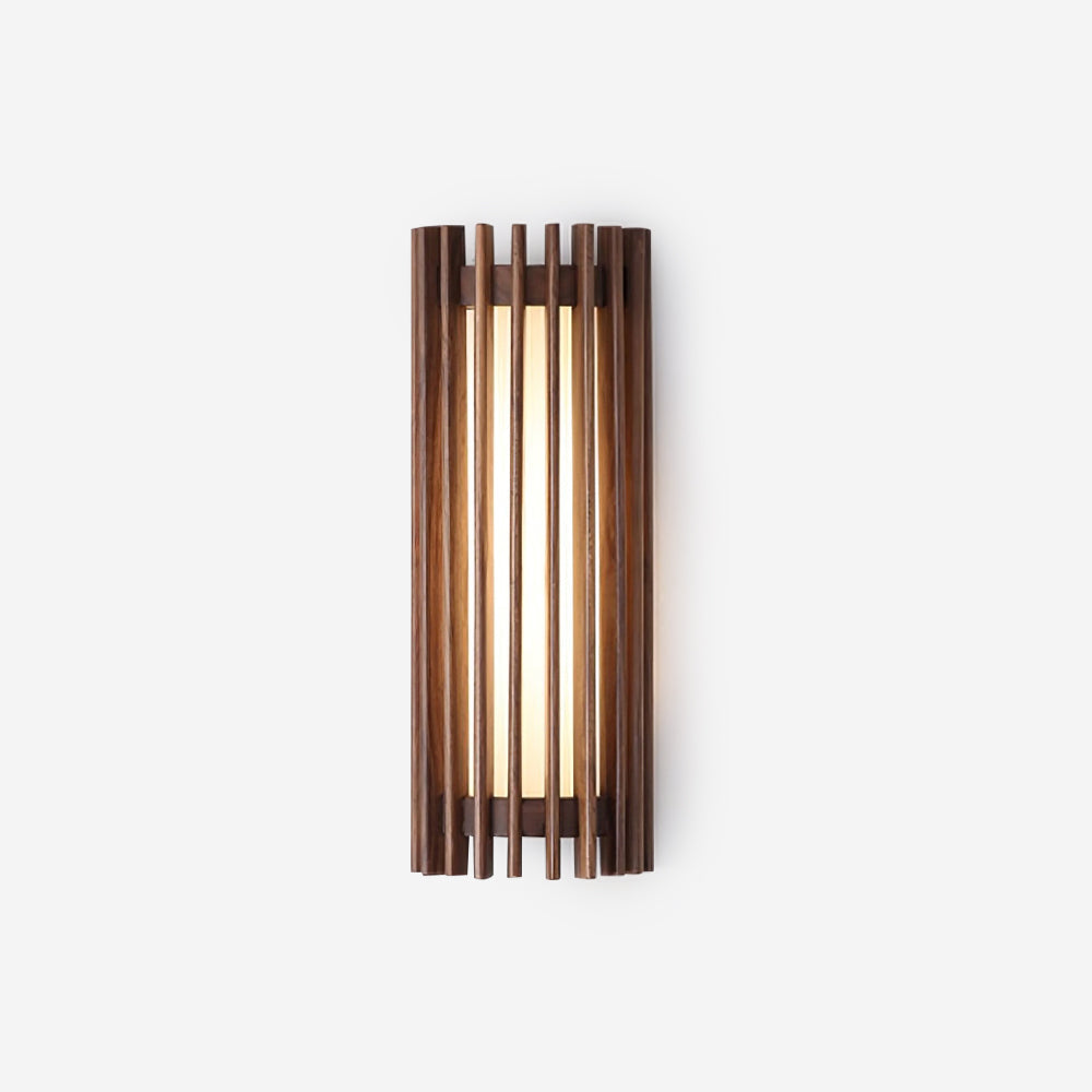 Modern LED wall light with wood & acrylic diffuser, perfect for living room ambient lighting.