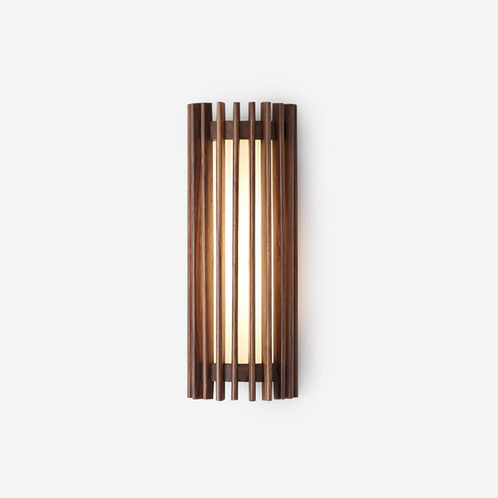Modern LED wall light with wood & acrylic diffuser, perfect for living room ambient lighting.