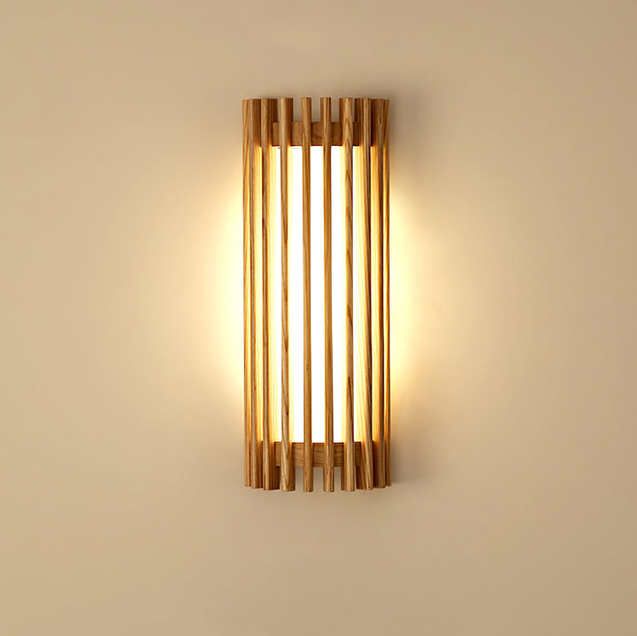 Functional LED wall sconce, durable wood construction & light-spreading acrylic.
