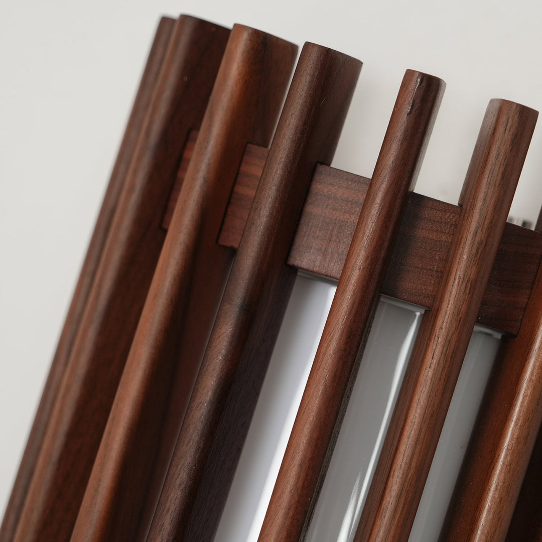 Ambient LED wall lighting, natural wood finish & smooth acrylic for soft glow.