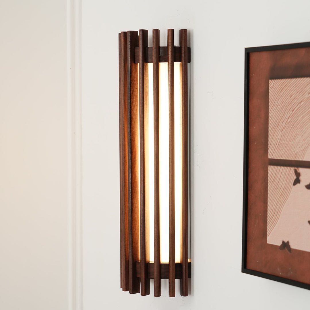 Indoor wall decor: Modern LED light with beautiful wood and soft acrylic glow.