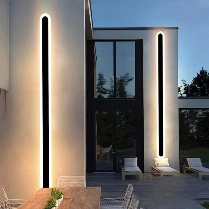 Weatherproof LED outdoor wall light, dimmable, motion sensor, linear modern style for homes.