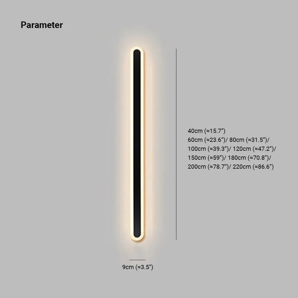 Sleek linear LED outdoor wall light, modern design, provides bright exterior illumination for entryways.